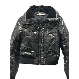 Blanc Noir Black Glossy Shinny Bubble Compression Down Puffer Size Small Y2K‎